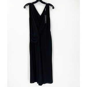 NWT Elie Tahari Black Knotted Sleeveless Midi Dress XL Elegant Cocktail Faux Wra